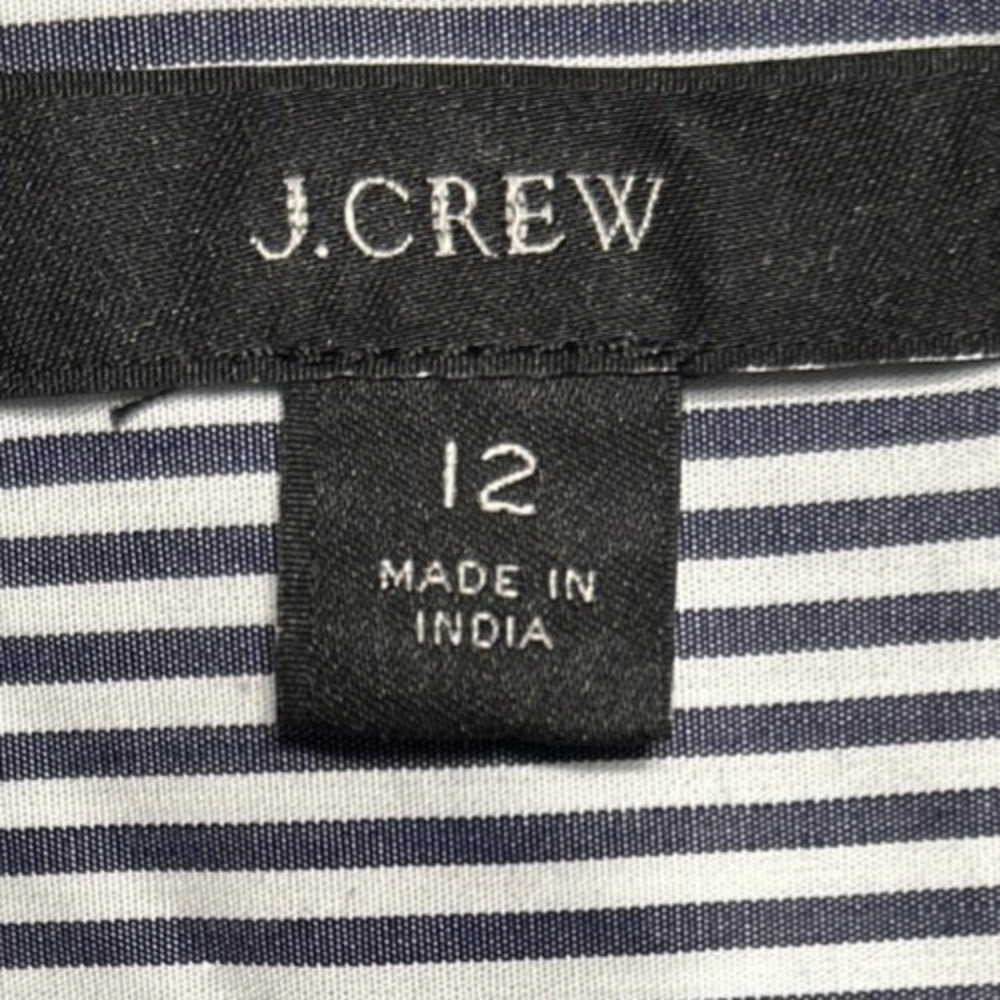 J. Crew Relaxed‎ Fit Cropped Cotton Poplin Striped Shirt Women's Size 12 EUC - Picture 9 of 10